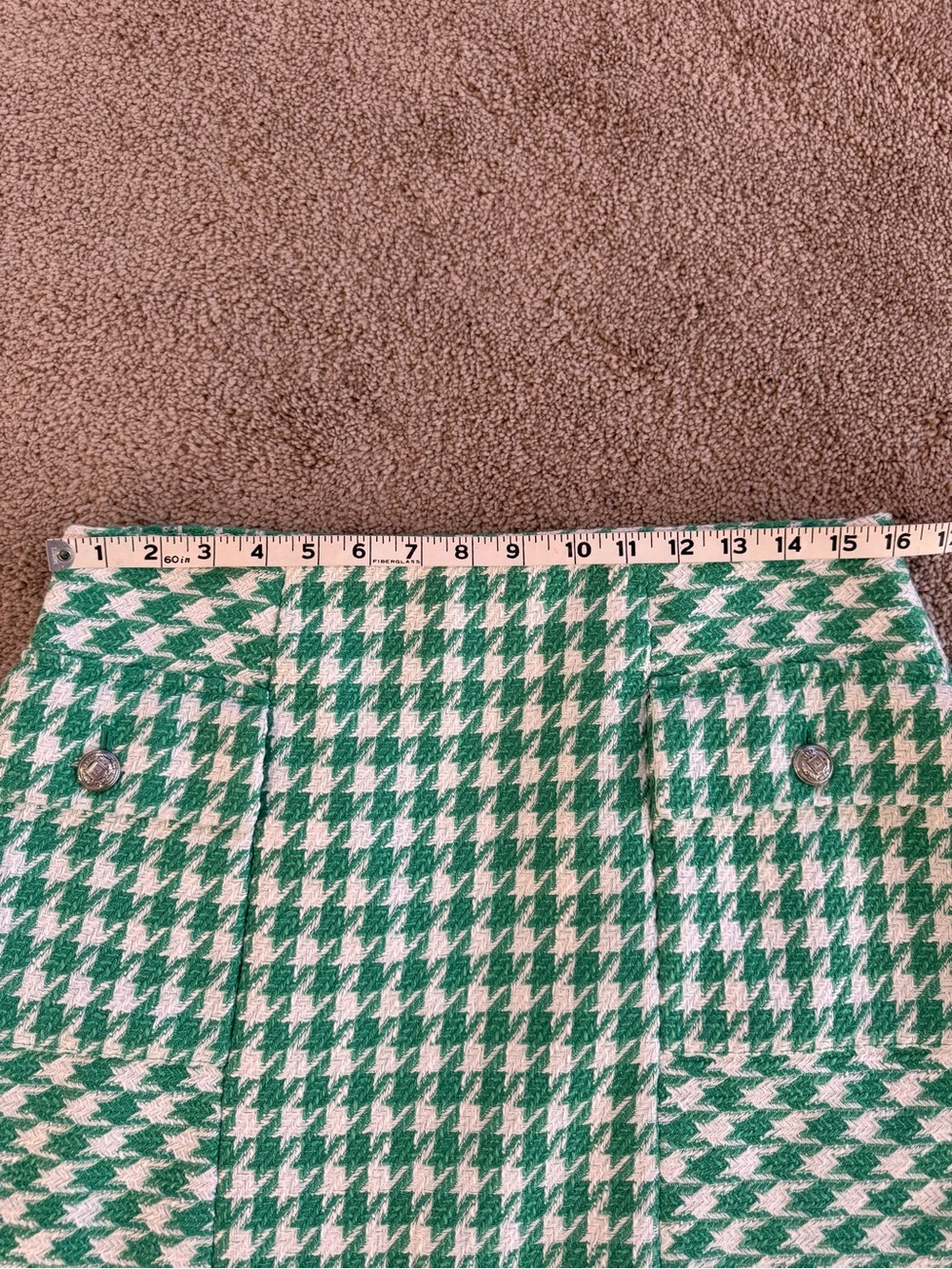 Karl Lagerfeld Paris Green & White Houndstooth Skirt Silver Crest Buttons Size 8 - Picture 11 of 11